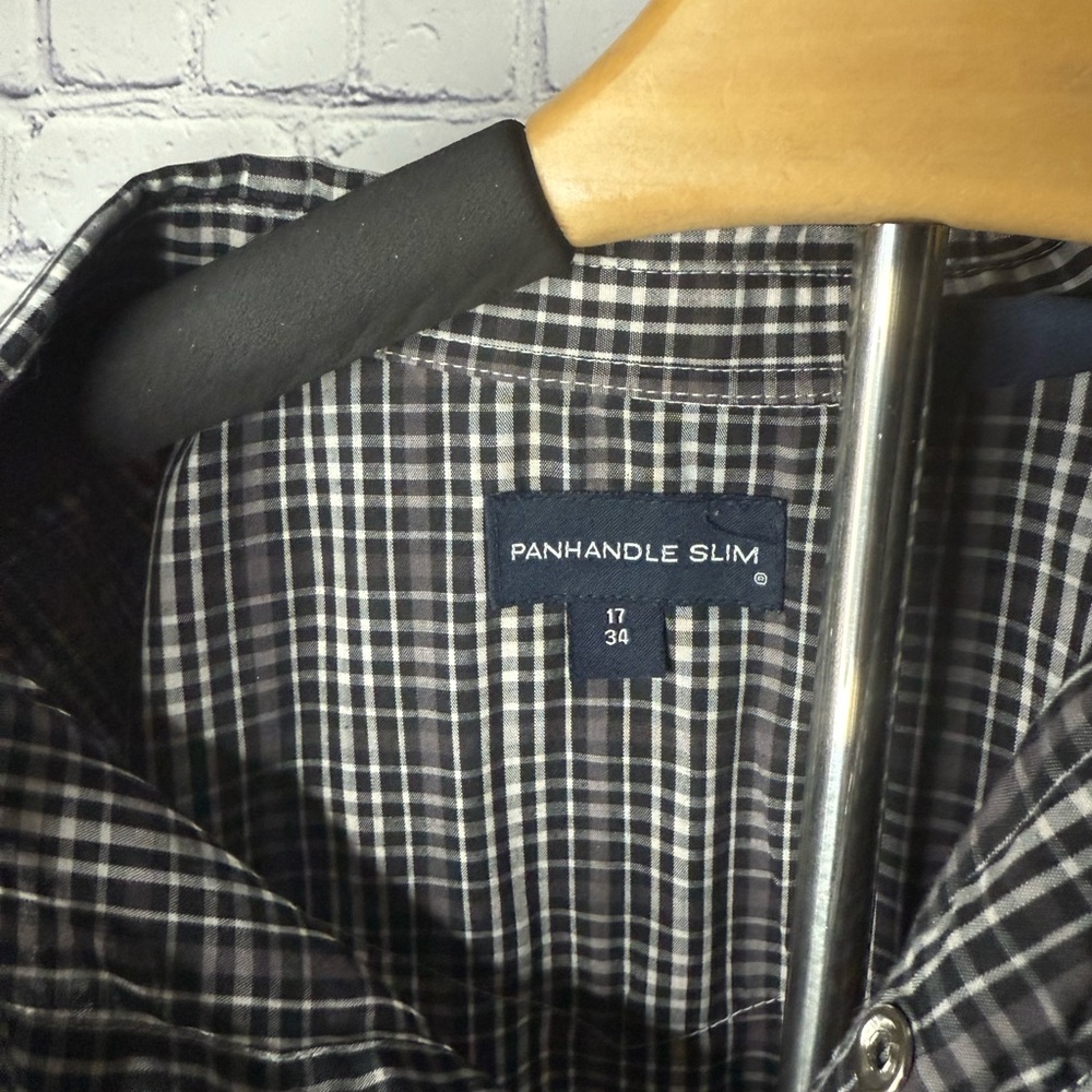 Panhandle Slim Western Brown Black and White Plaid Button-Up Shirt w Buttons - Picture 2 of 5